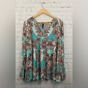 Fashion Queen Womens 2XL Paisley Long Bell Sleeve Polyester/Spandex Blend Tunic